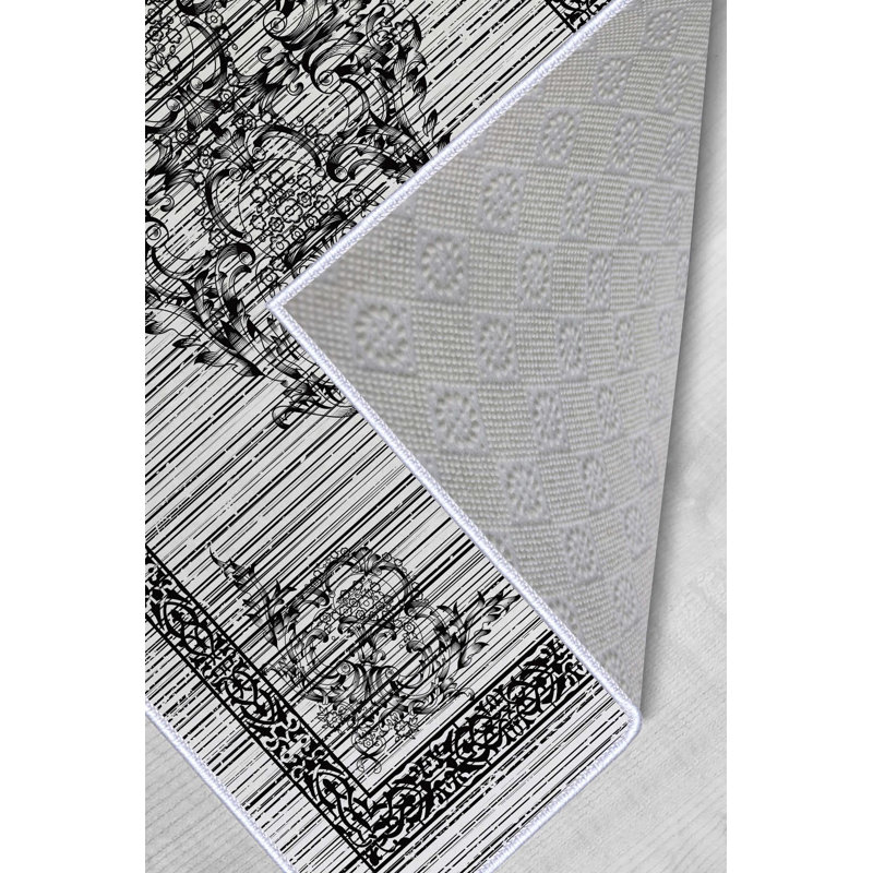 Tapis tissé élégant (4 x 6 pieds), 100% polyester, d'une hauteur de poils de 0,3 po | Pois antibactérien antidérapant en PVC | Lavable à la machine, impression numérique en 3D | Parfait pour le salon, la chambre à coucher et le bureau
