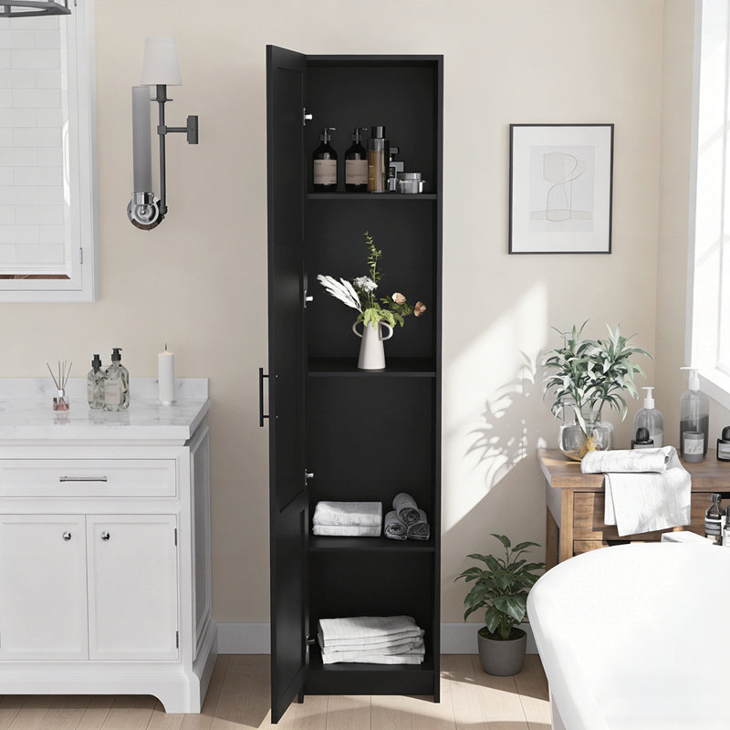 Armoire de rangement haute et étroite avec 3 tablettes réglables, porte simple, armoire d'angle peu encombrante pour les petits espaces