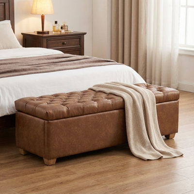 Upholstered Tufted Flip Top Storage Bench
