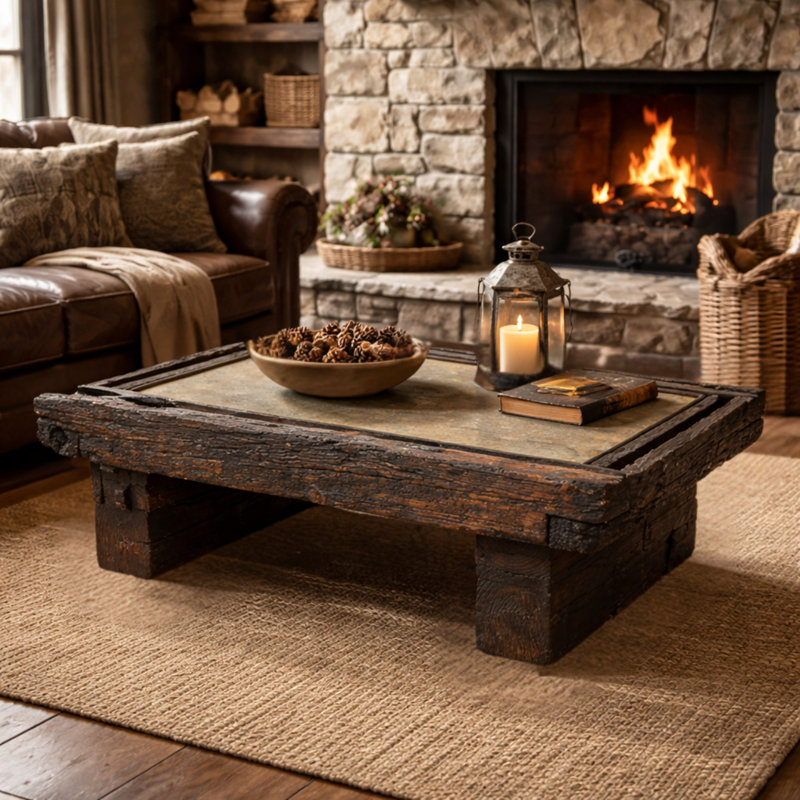 Old Wood & Verdigris Copper Coffee Table