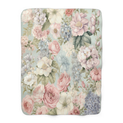 Rétro charme floral - couverture en sherpa de qualité supérieure 1 pièce - reproduction d'art luxueuse