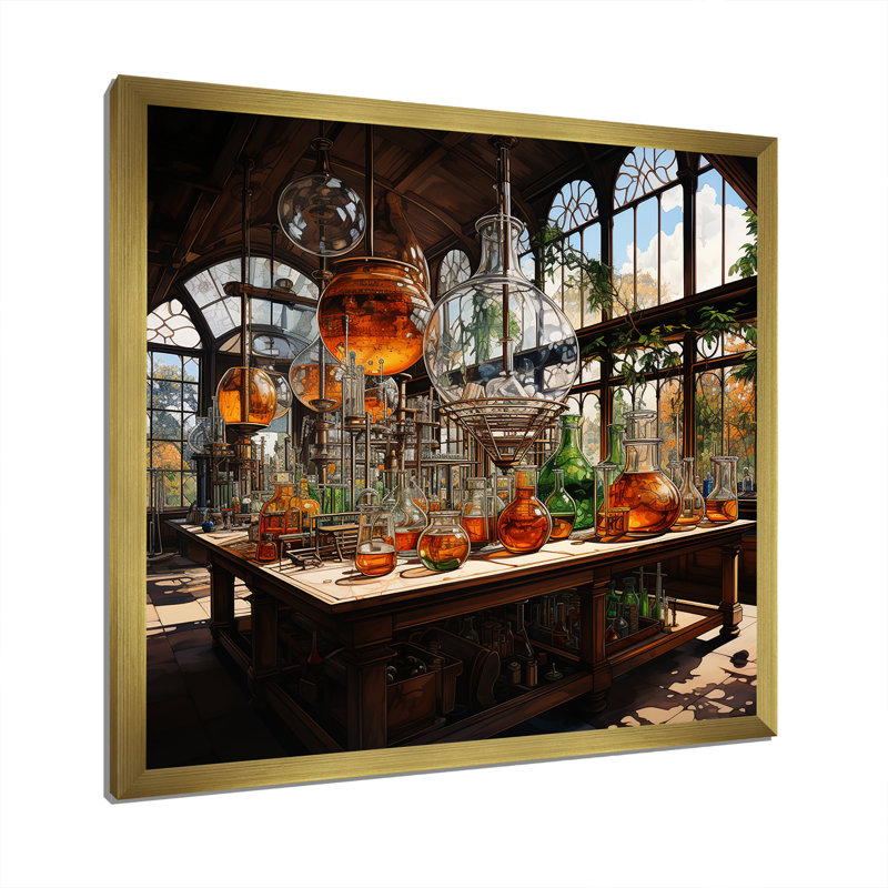 Art mural de laboratoire «Scientist», Cadre doré simple, H 30 po x l 30 po x P 1 po