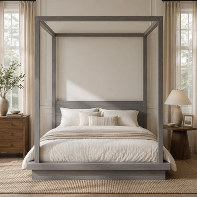 Wooden Canopy Platform Bed with Headboard