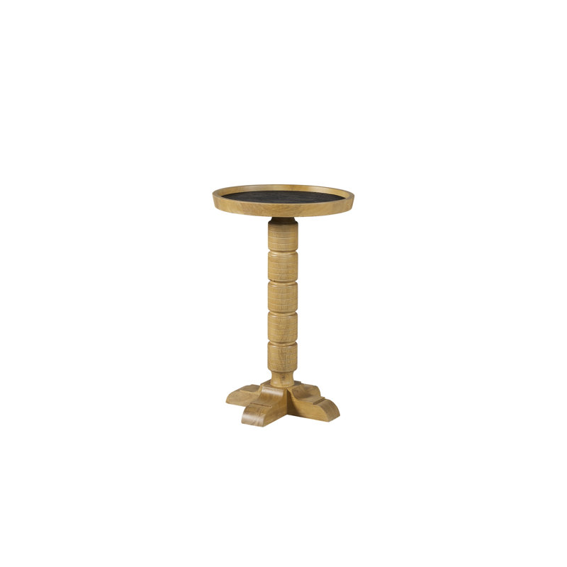 Table compacte ronde avec anse de cajou, base piédestal tourné, bois massif brun clair +, 14 po de profondeur, largeur, 22 po, 12,37 lb, pour une utilisation occasionnelle