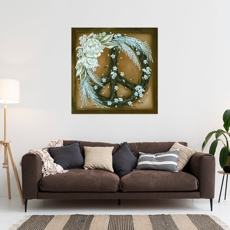 Art de fleurs rétro avec paix et signe de paix, H 36 po x l 36 po