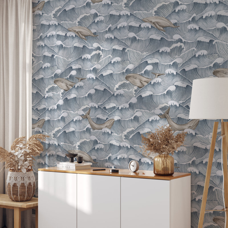 Abiba Vintage Waves and Whales Wallpaper