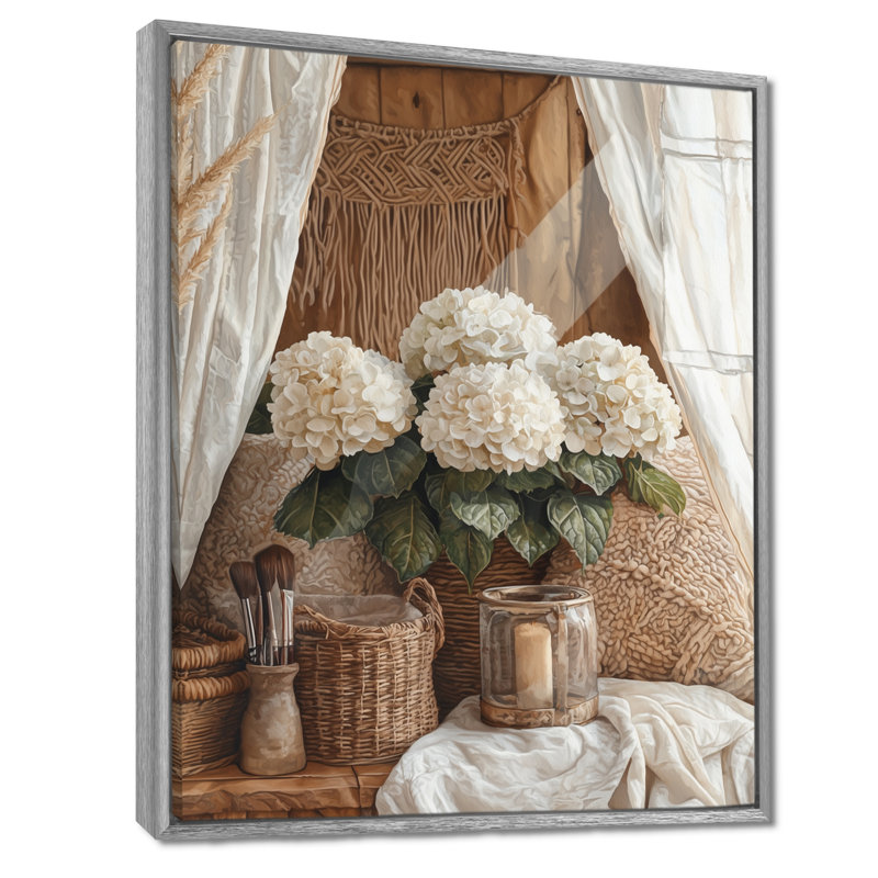 «Goshen Boho Hydrangeas» par The Boho Tent II - Hydrangea, reproduction d'art sur toile encadrée, Argent argent