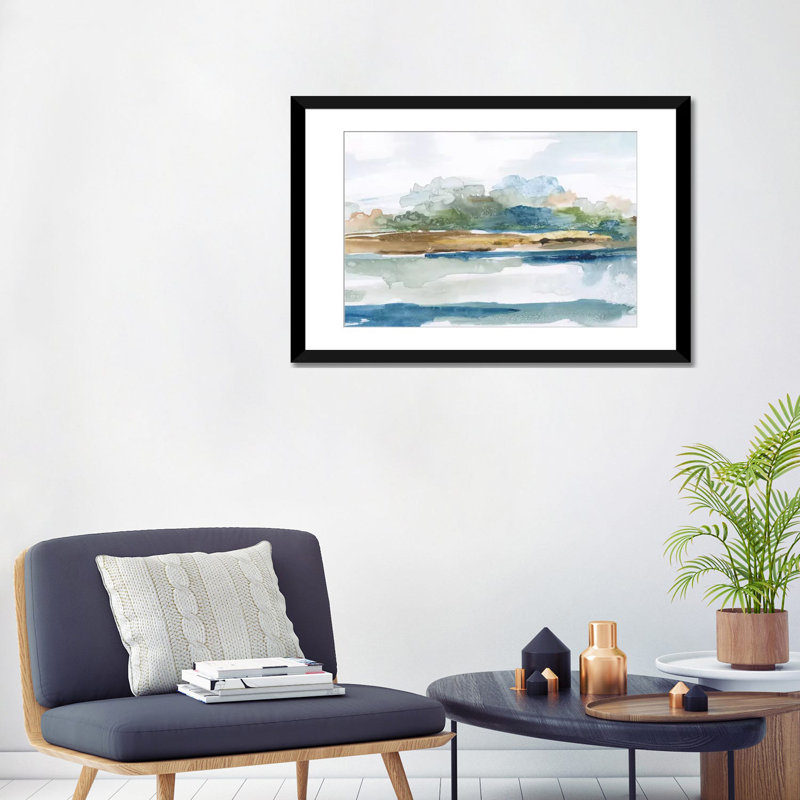 «Blue Solace», impression sur toile, H 24 po x l 32 po x P 1 po, Papier d'art encadré noir, Blanc
