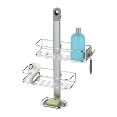 Serviteur de douche réglable avec porte-savon à séchage rapide, fabrication en acier inoxydable antirouille et aluminium anodisé, tablettes personnalisables pour accessoires de salle de bain modernes