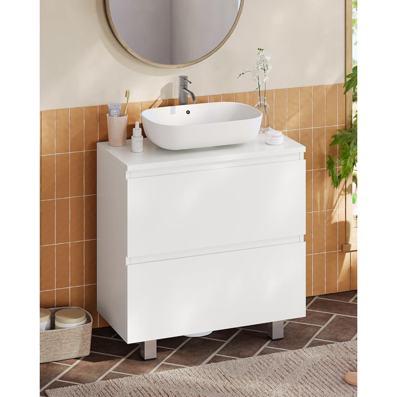 Freestanding Under Sink Bathroom Cabinet with 2 Drawers & Metal Legs, 60x30x66cm, White