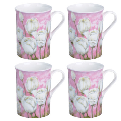 Grande tasse en porcelaine rose et os rose, ensemble de 4