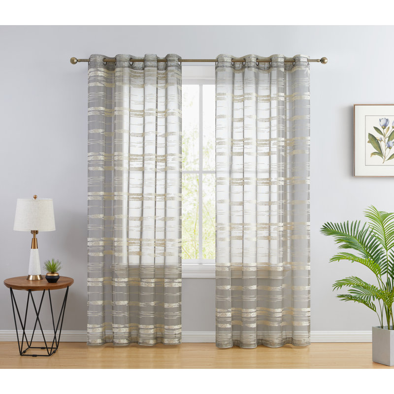 Broadway Striped Sheer Grommet Curtain Panel, Beige, 54" W x 84" L