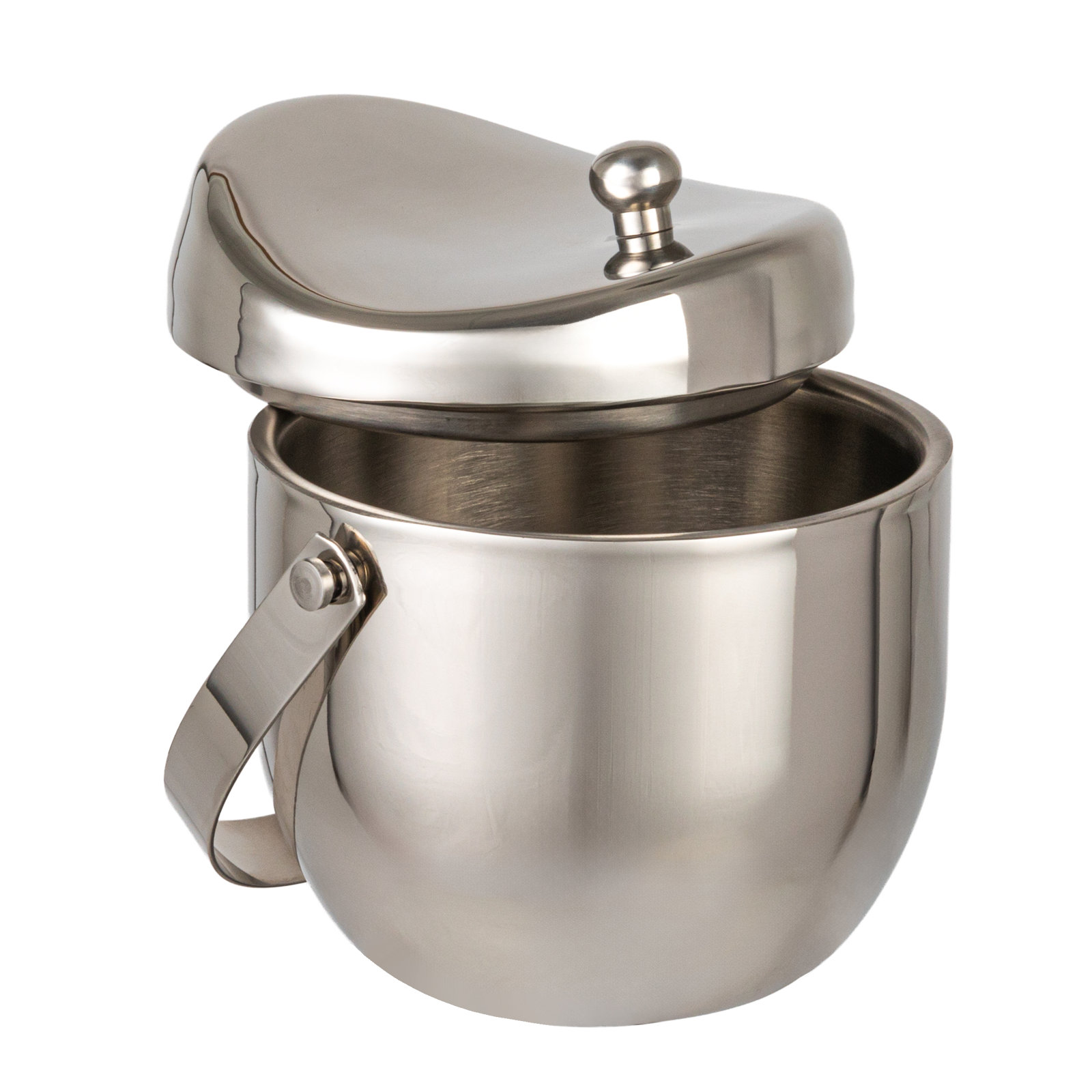 Stainless Steel Double-Wall Ice Bucket With Handle And Curved Lid