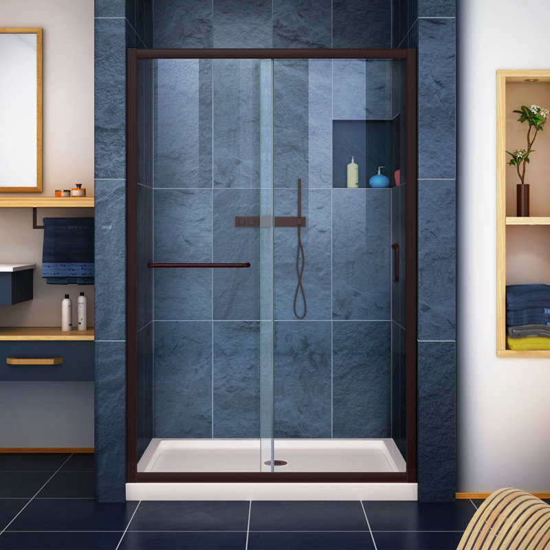 Infinity-Z 48" x 74.75" Clear Sliding Shower Door, Oil Rubbed Bronze, Biscuit