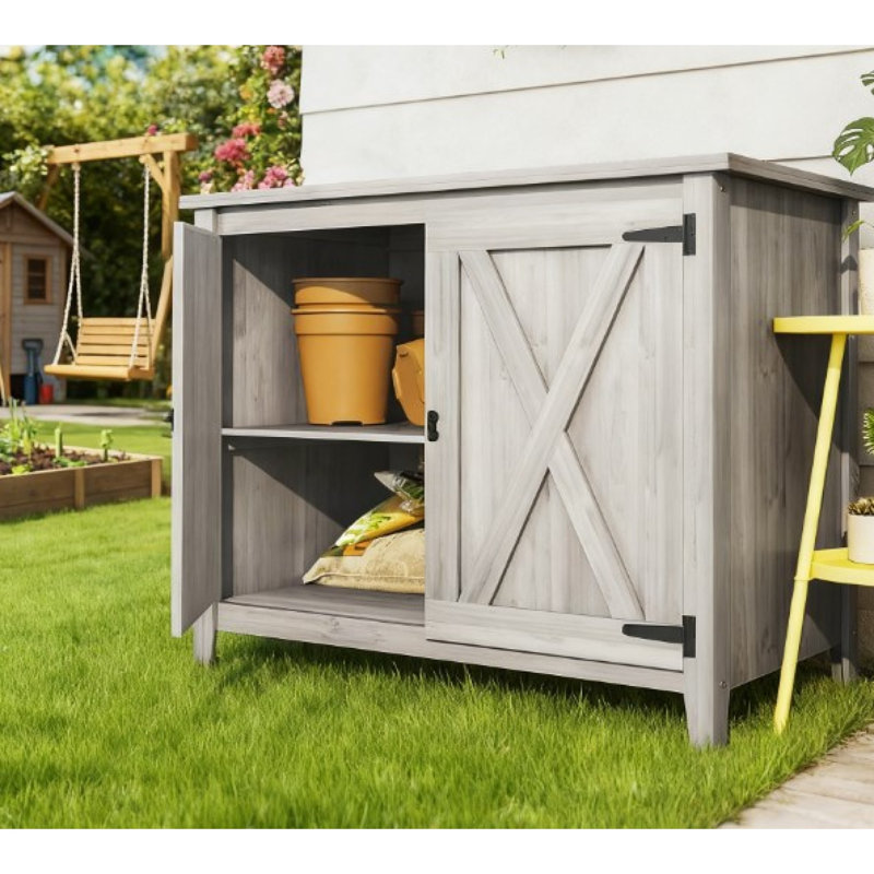 Remises en bois gris clair, solution de rangement moderne pour l'extérieur