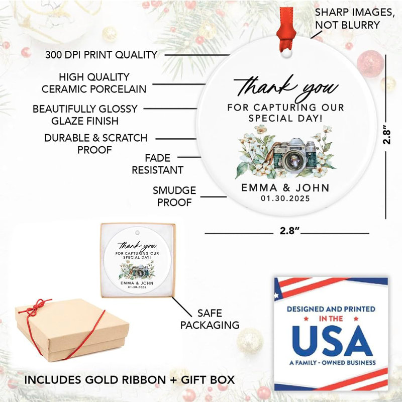 Custom Thank You Camera Ornament 20XX Ceramic Christmas Keepsake For Photographers Capturing Our Special Day, Yes
