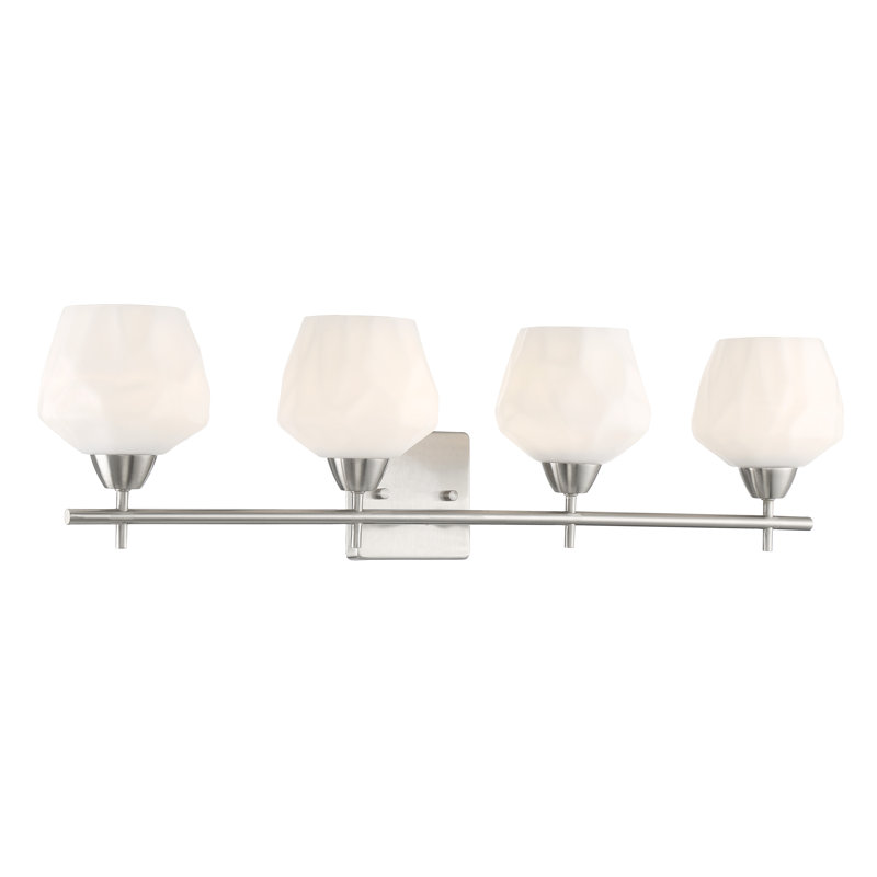 Nickel brossé Highland Dunes Muro avec lumière de meuble-lavabo opale gravée, Blanc, Nickel brossé