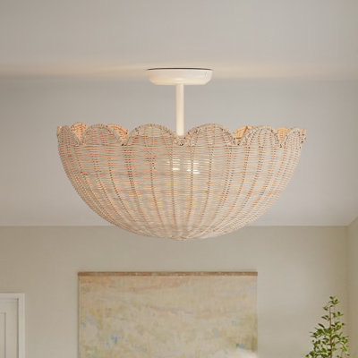 2-Light Rattan Shell-Shape Semi-Flush Mount