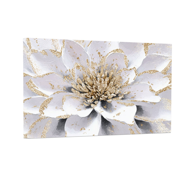 Plantes et fleurs fleur blanche avec des accents dorés, H 16 po x l 24 po