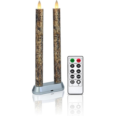 Bougie rechargeable sans flamme avec minuterie à distance, bougies à flamme de cire réelle à mouvement 3D (comprend la télécommande, la base de chargement et le câble USB) (Rech-2Taper-Bark, 9 po)