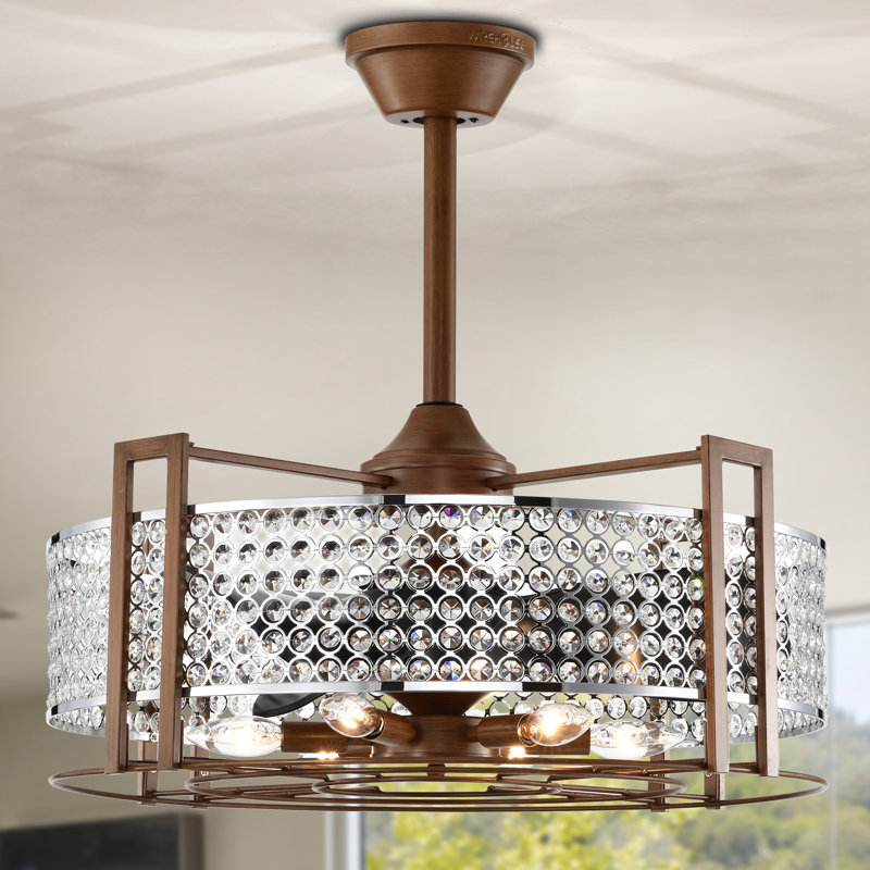 Camran 23 Inch Chrome Finish Ceiling Fan Crystal 6-Light With Remote