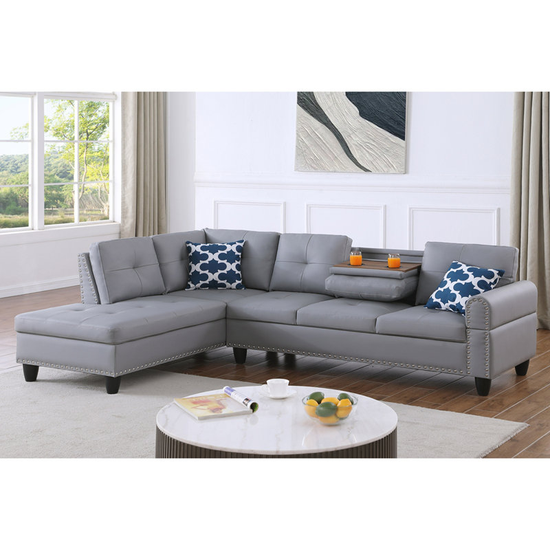 Canapé modulaire en forme de L gris en similicuir 2 pièces, Gris