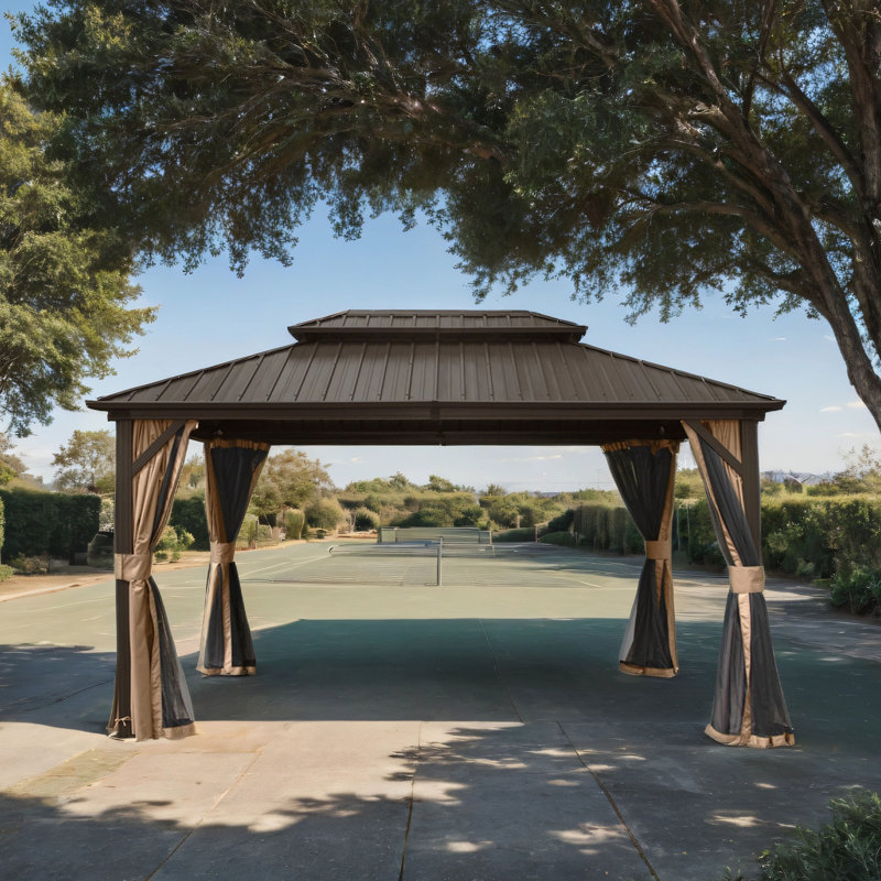 Aluminum Patio Hardtop Gazebo, Brown, 113.88" H x 144" W x 120" D