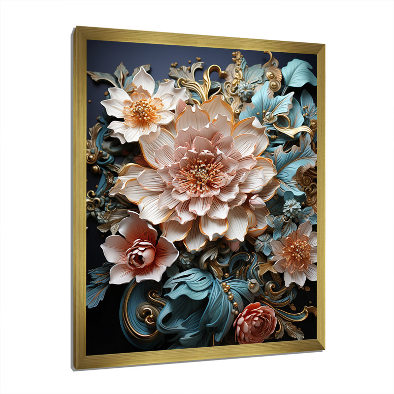 Bouquet de fleurs sauvages éclatantes, H 40 po x l 30 po x P 1,5 po, Cadre doré à une seule photo