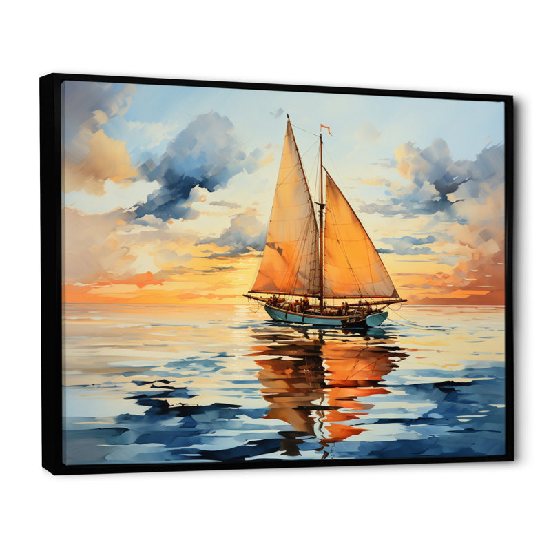 Boat Luminous Horizons II - Transportation Wall Decor, Cadre flottant noir, H 12 po x l 20 po x P 1 po