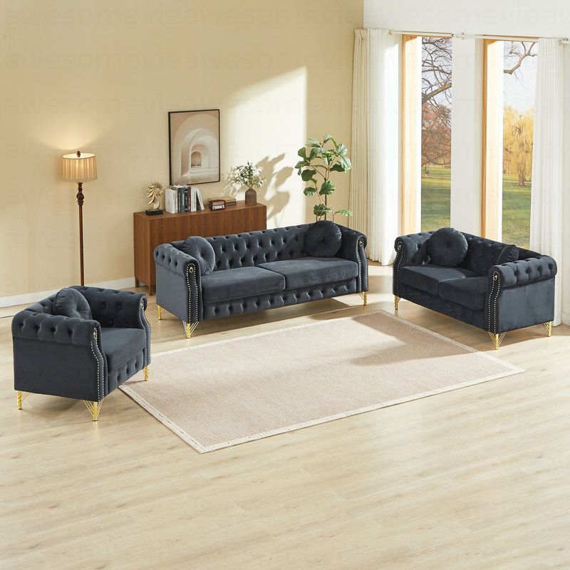 Canapé Chesterfield en cuivre et cuivre, 6, Noir
