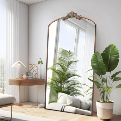 Miroir pleine grandeur 36 po x 66 po, rétro, orné, arqué, miroir de plancher, encadré, miroir en métal