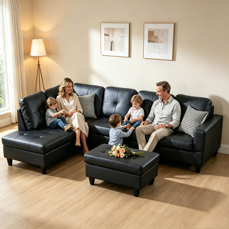 Maumee Upholstered Sectional, Black, Left Hand Facing