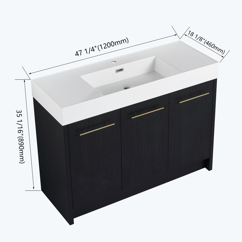 Meuble-lavabo autoportant de 48 po avec lavabo en résine, avec porte à fermeture douce, ensemble KD