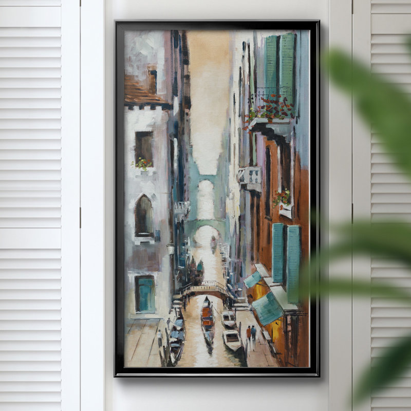 Canal View I - Peinture sur toile encadrée, H 22,5 po x l 42,5 po x P 1,5 po, Cadre noir