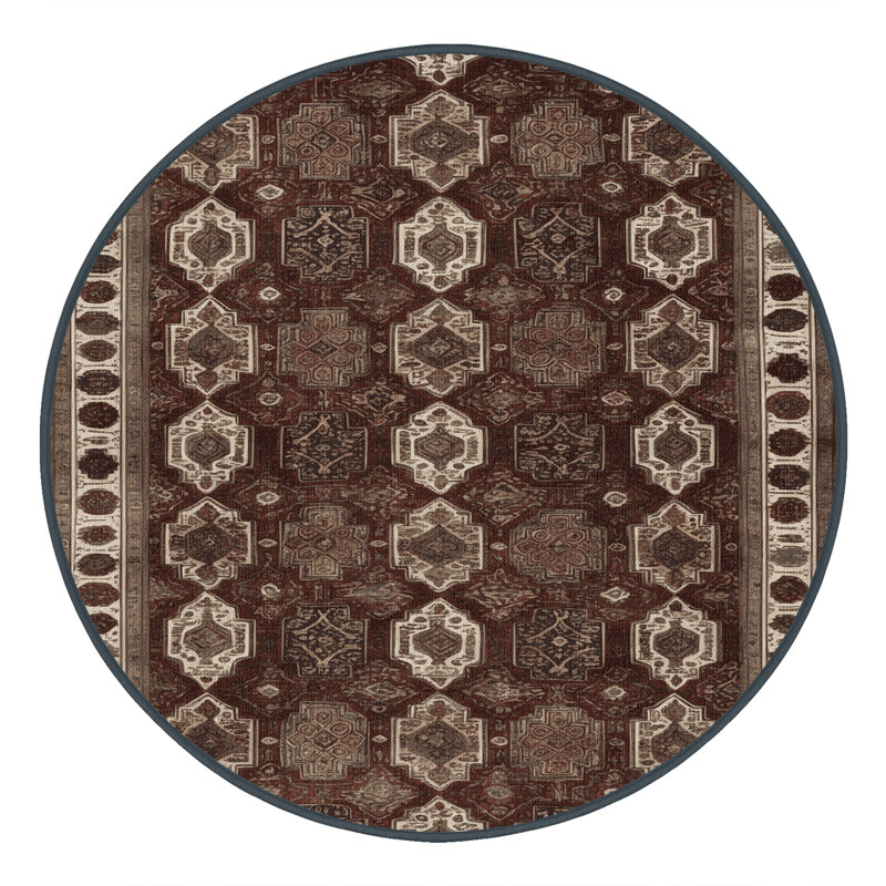 Machine Washable Persian Black Area Rug, Round 8'