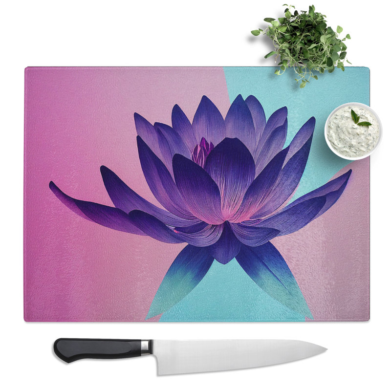 Classic Lotus Flower  Glass Chopping Board