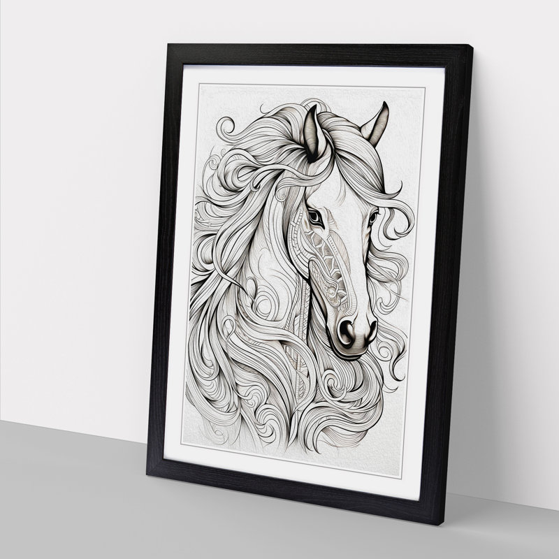 Horse Line No.3 - Framed Print, 34cm H x 25cm W x 2cm D, Black
