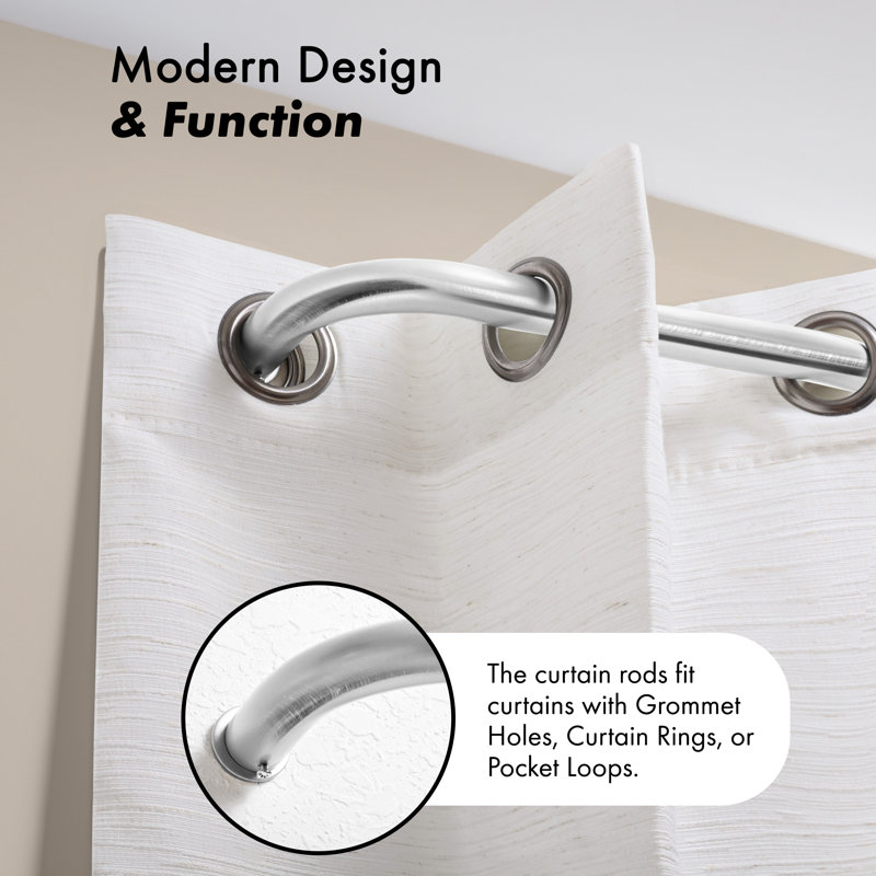 Hrishaan Adjustable Bay Window Single Curtain Rod, Satin Nickel