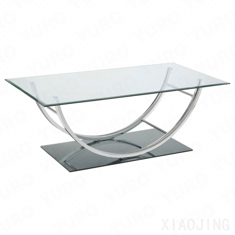 Chrome Rectangular U-Shaped Glass Top Coffee Table
