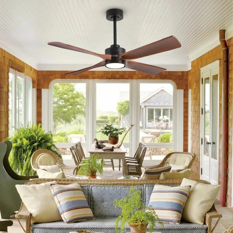 Modern Ceiling Fan With Led Light, Solid Walnut Blades, Dc Motor, Reversible Airflow, Dimmable 3 Color Led, Remote & Smart Control