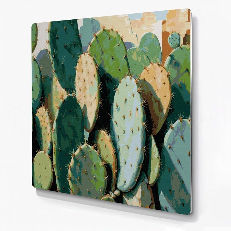 Botanical Prickly Pear Cactus Green Metal Wall Art, 96" H x 96" W x 0.05" D