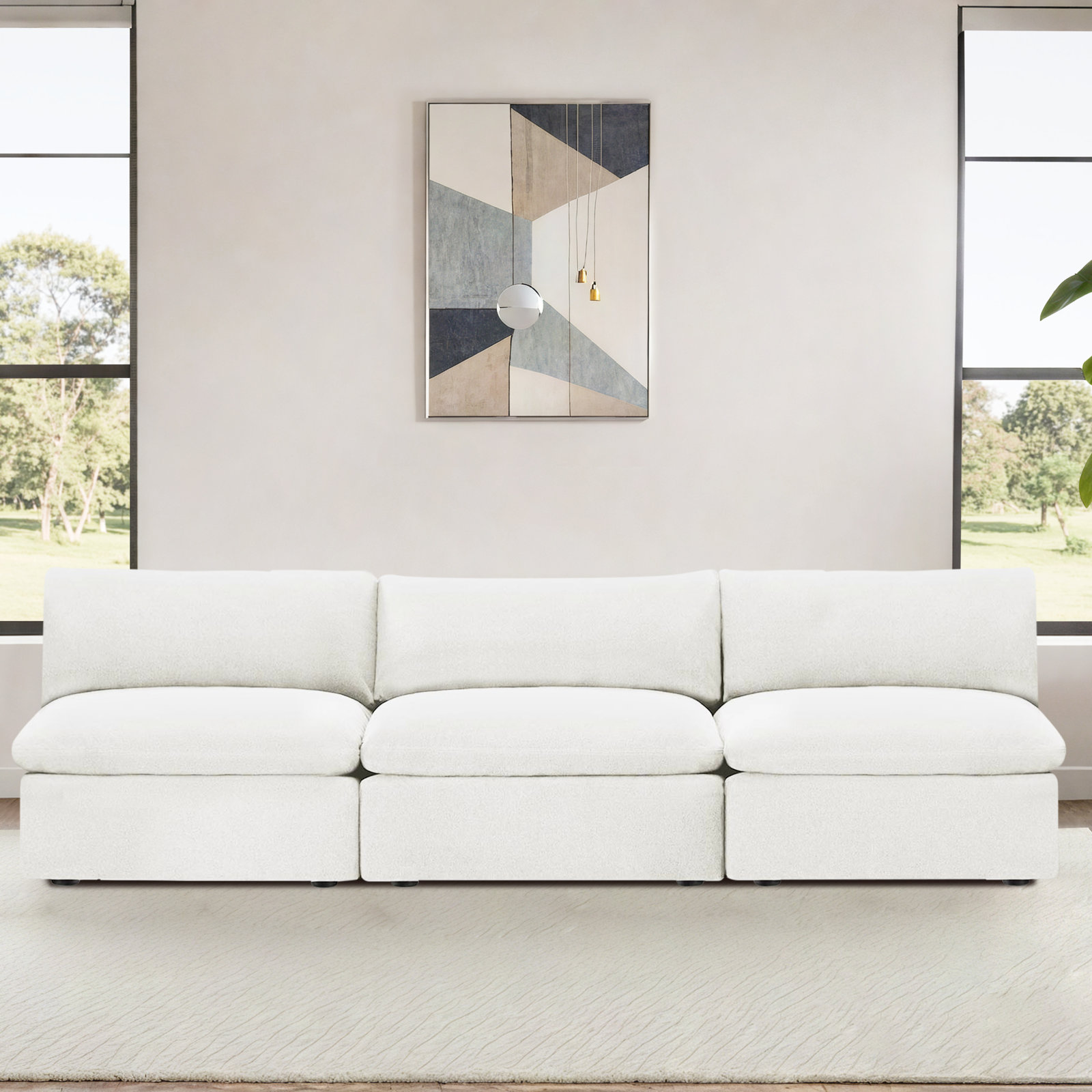 Annabella 122" Modular Sofa, Elite Ivory Textured Performance Chenille