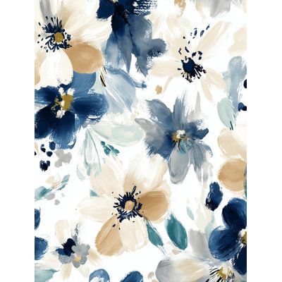 Papier peint floral abstrait à double paroi amovible bleu