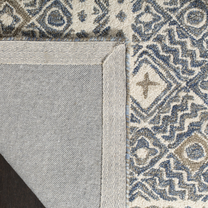 Tapis en laine / coton touffeté à la main Devoe - ivoire / bleu, Rectangle 2 pi 6 po x 4 pi