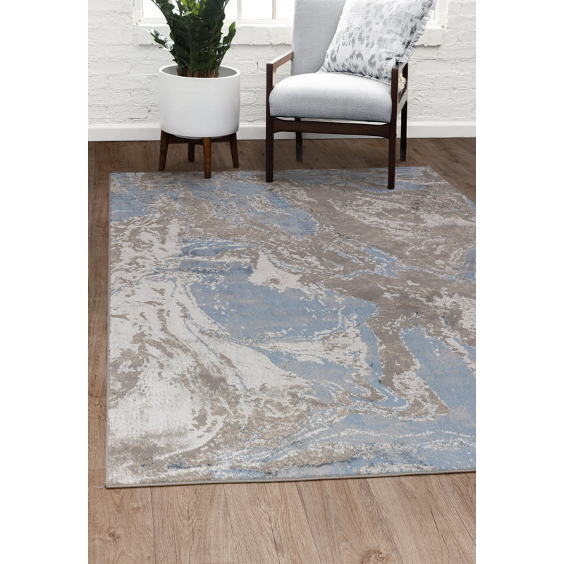 Anandita Abstract Blue/Grey/Cream Area Rug, Rectangle 160 x 220 cm