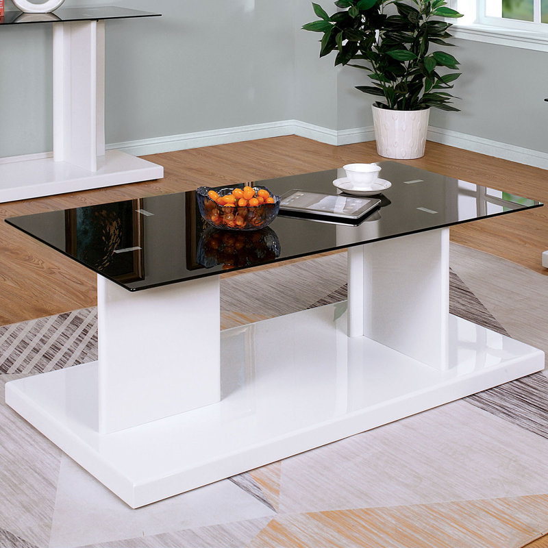 Table basse contemporaine 24 po, noir / blanc, Blanc