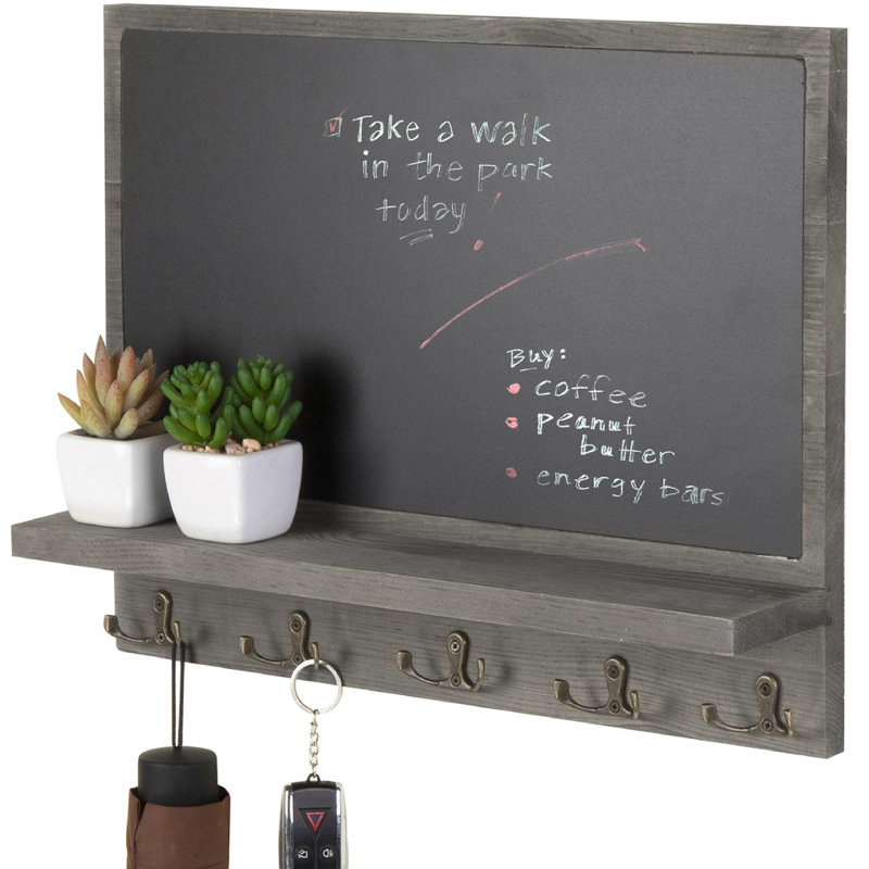Wall Mounted 5-Hook Memo Board Chalkboard 
