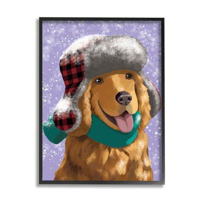 " Happy Golden Retriever In Winter Snow Hat " by Sally Springer Griffith