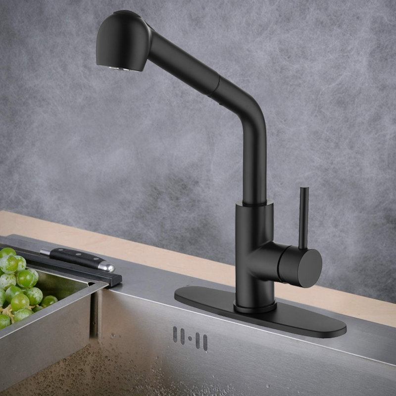 Robinet de cuisine à poignée simple avec douchette latérale Werfy, Noir mat