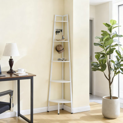 Étagère d'angle à 5 niveaux avec structure en métal, échelle industrielle pour le salon, la cuisine, le bureau personnel et les petits espaces